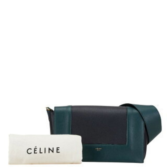 Celine Frame Medium Shoulder Bag Green Black Leather - Picture 9 of 10